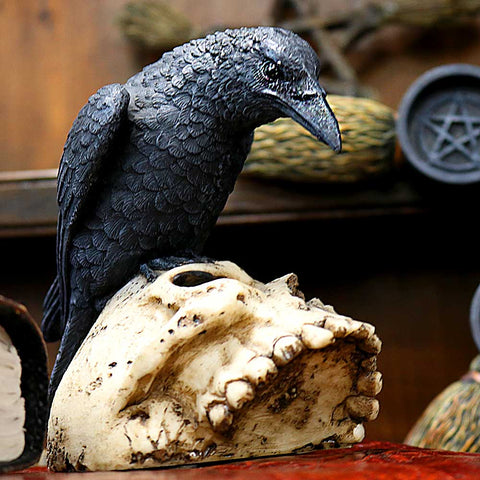 Raven Skull Incense Holder 25cm